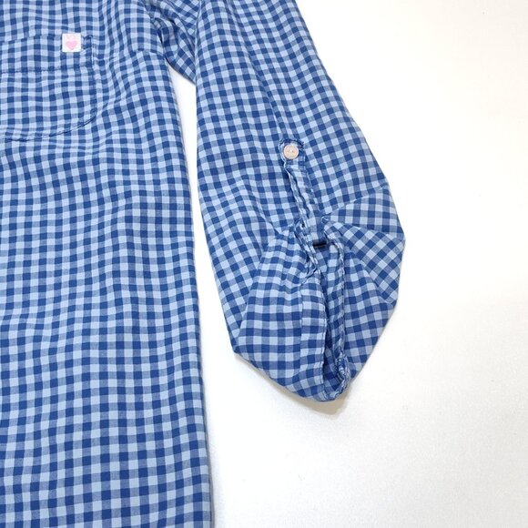 Victorias Secret Blue Gingham Med Button-Up Shirt Dress Long Sleeve Roll Up Tabs - Picture 6 of 10
